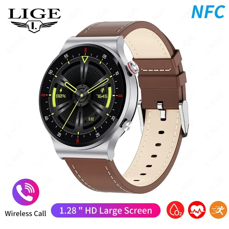 LIGE 2023 ECG+PPG Smartwatch for Men – AMOLED Touchscreen, Bluetooth Call, NFC, Waterproof Sports Watch for Android & iOS