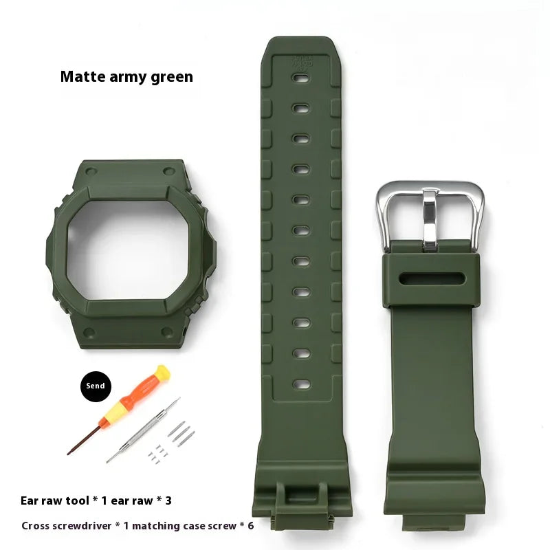 Matte Resin Bezel and Rubber Strap Set for Casio G-Shock DW-5600, GW-M5610, G-5000 & GWB-5600 - Replacement Watch Case and Band Accessories