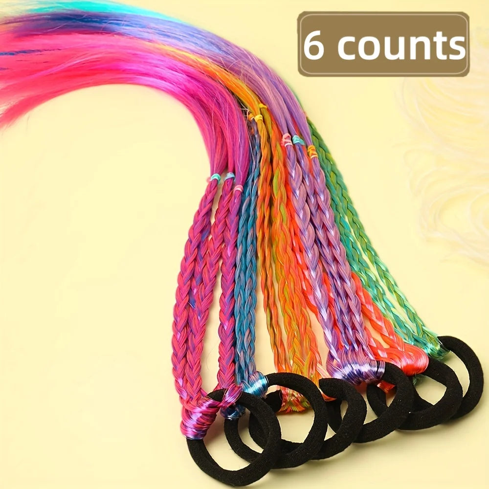 6-Piece Bohemian Wig Braid Hair Ties - Multicolor Sweet Hair Accessories for Girls