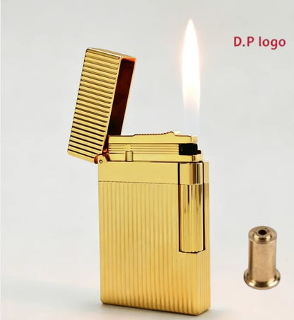 JT.Dunant Luxury Brass Gas Lighter - Refillable Butane Cigarette & Cigar Accessory with Vertical Pattern Design