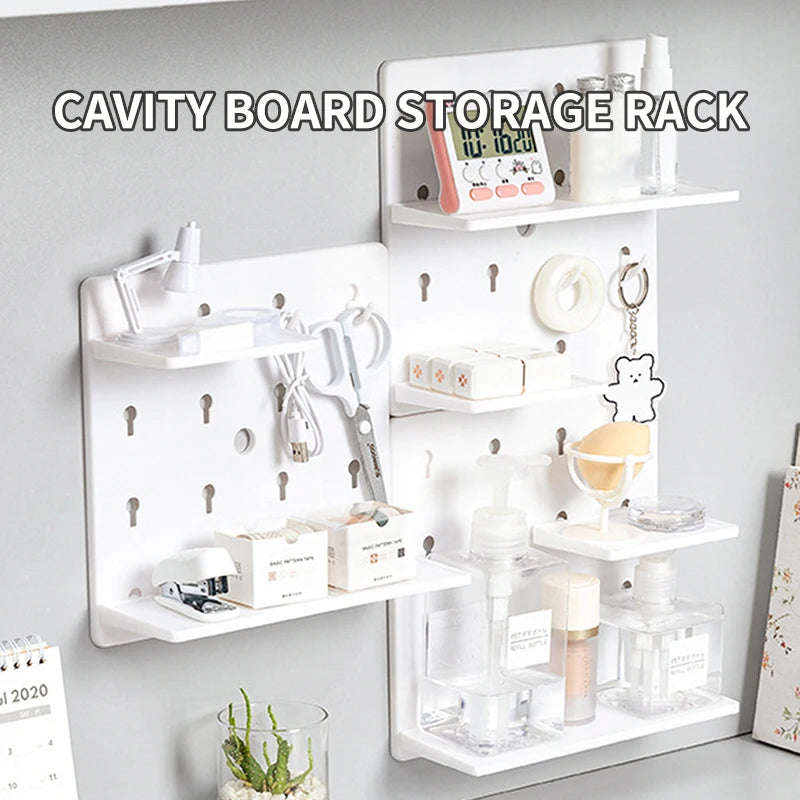 Wall-Mounted Perforation-Free Plastic Shelf – Bathroom & Dormitory Wall Hanging Organizer for Student Bedroom & Headboard