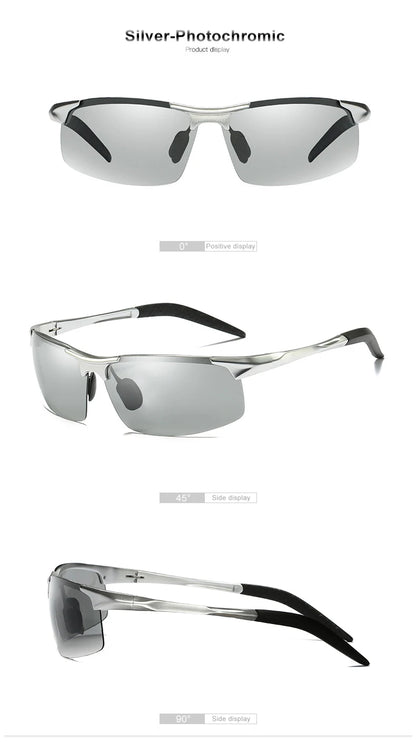 CLLOIO Aluminum Photochromic Sunglasses – Polarized Day & Night Chameleon Glasses for Men, Anti-Glare, UV Protection, Color Changing Sun Glasses