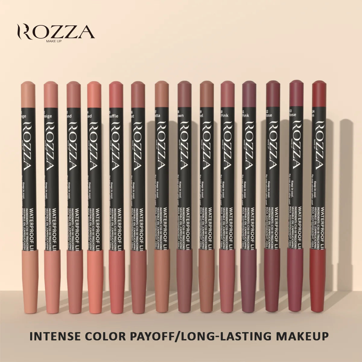 Rozza Waterproof Matte Lip Liner Pencil Set – Weightless, Precise, Super Soft & Blendable