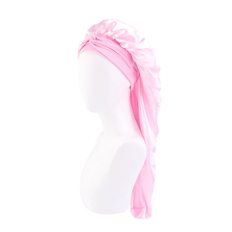 Upgrade Your Sleep: New Long Oversized Elastic Satin Bonnet Sleeping Cap with Ribbon - Breathable Turban Sleep Headwear for Women