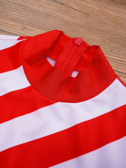 Kids Candy Cane Striped Christmas Tutu Leotard — Sequined Santa Bodysuit for Ballet & Gymnastics
