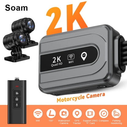 Motorcycle 2K Front & Rear DVR Dash Cam – WiFi GPS, Waterproof Full-Body Video Recorder Black Box