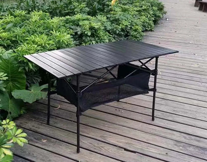 Outdoor Folding Long Table – Portable Storage Camping Desk with Net Bag, Easy Install, Lightweight & Stable
