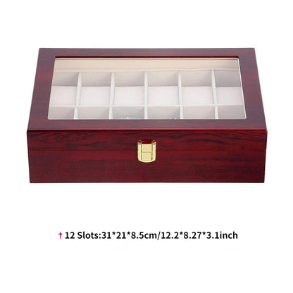 Luxury Wooden Watch Box Organizer – 1/2/3/5/6/10/12 Grid Slots Display Case for Men & Women Watches Jewelry
