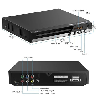 DVD Player VCD CD Multimedia Machine – HDMI-Compatible with AV Output, Remote Control & AV Cable