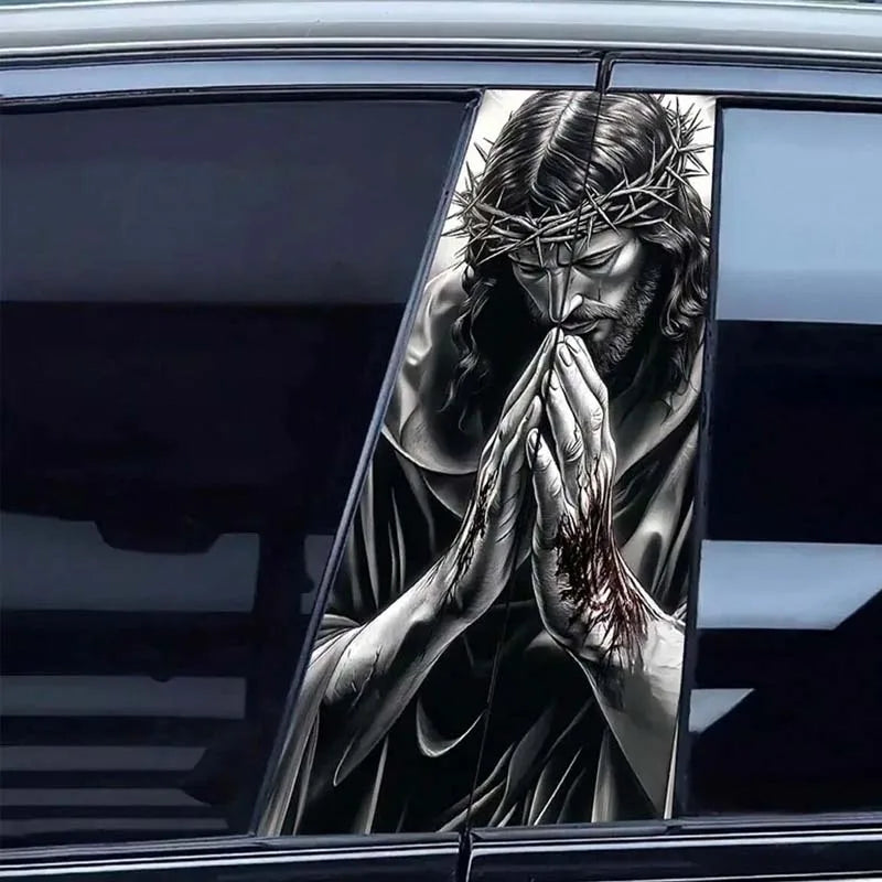 2-Piece Jesus Prayer Car Sticker Set - Sun-Protective Door Pillar Decals with Easy Stick-On and Peel-Off Design