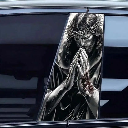 2-Piece Jesus Prayer Car Sticker Set - Sun-Protective Door Pillar Decals with Easy Stick-On and Peel-Off Design
