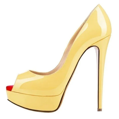Women’s Sexy Platform Peep Toe Pumps – 14cm Stiletto Patent Leather High Heels for Party & Wedding