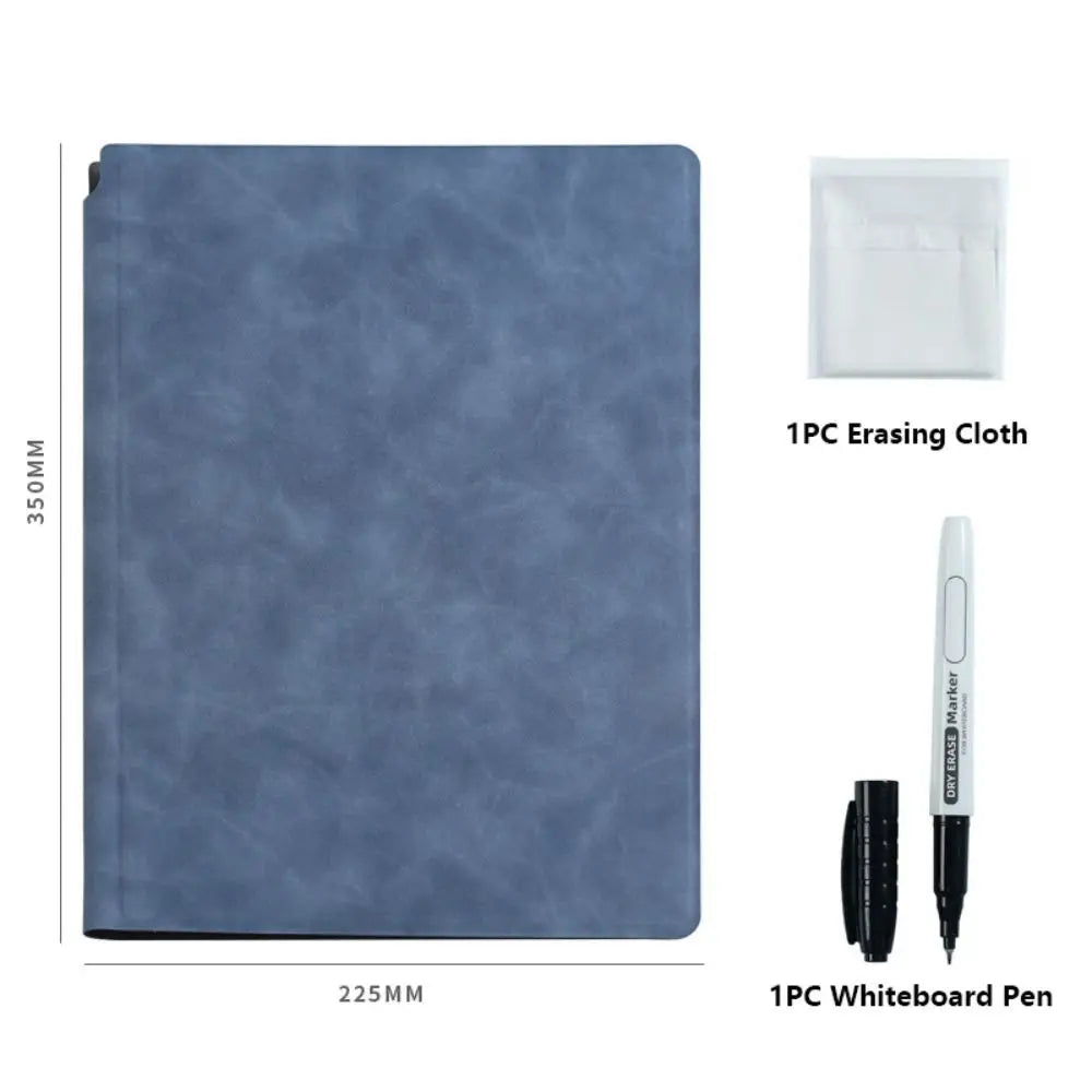 Reusable A4 Whiteboard Notebook - Erasable Leather Memo Pad with Pen & Cleaning Cloth