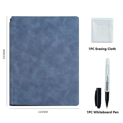 Reusable A4 Whiteboard Notebook - Erasable Leather Memo Pad with Pen & Cleaning Cloth