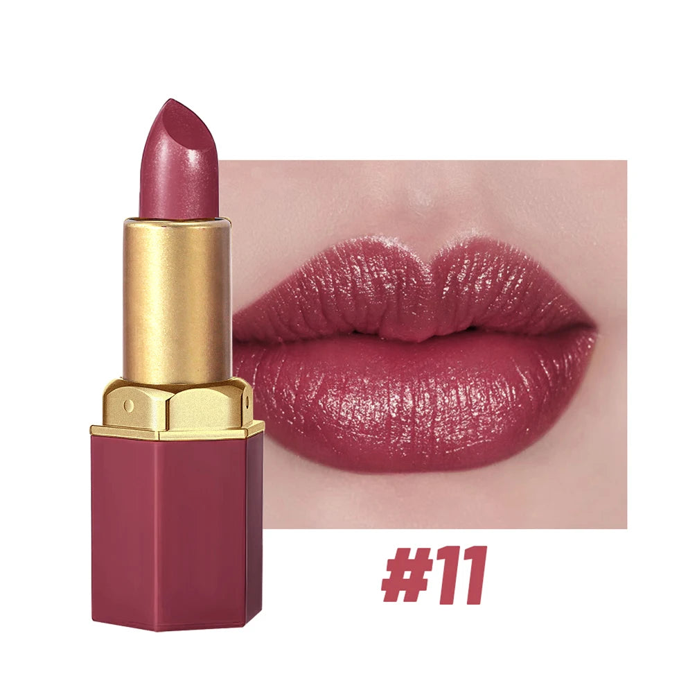 6 Colors Gold Bar Tube Lipstick – Matte, Pearlescent Glitter, Velvet Texture, Valentine's Day Gift (1PC)