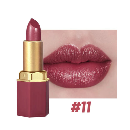 6 Colors Gold Bar Tube Lipstick – Matte, Pearlescent Glitter, Velvet Texture, Valentine's Day Gift (1PC)