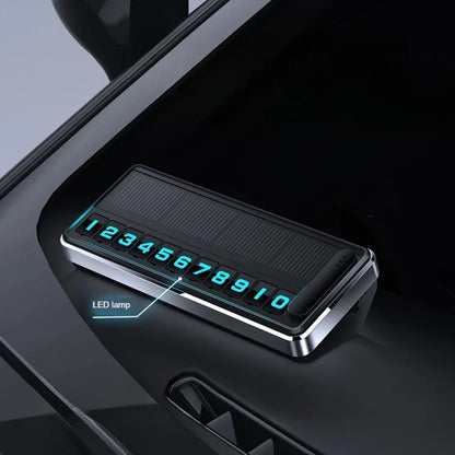 Solar LED Car Phone Number Plate — Hidden Temporary Parking Card with Multi-Number Display
