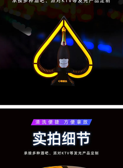 Luminous Spade A Champagne Bottle Display Stand – Rechargeable Wrought Iron VIP Bar Display Base