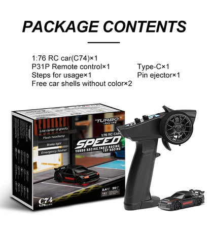 Turbo Racing 1:76 RC Drift Car | C64/C72/C73/C74 with Gyro & Full Remote Control for Kids & Adults