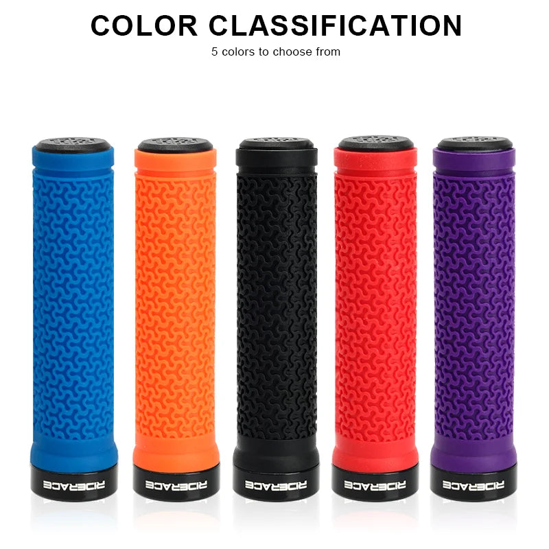 MTB Bicycle Handlebar Grips – Soft Rubber Non-Slip Grips with Single-Sided Lock & End Plugs for Mountain Bikes