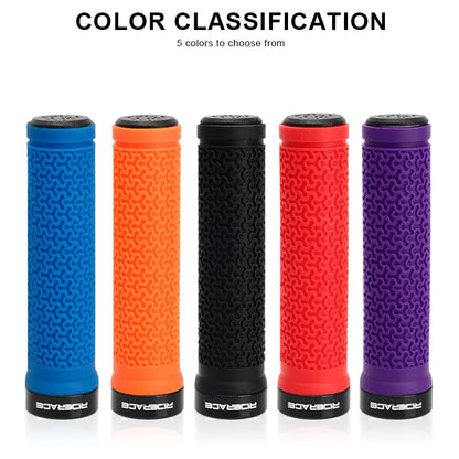MTB Bicycle Handlebar Grips – Soft Rubber Non-Slip Grips with Single-Sided Lock & End Plugs for Mountain Bikes