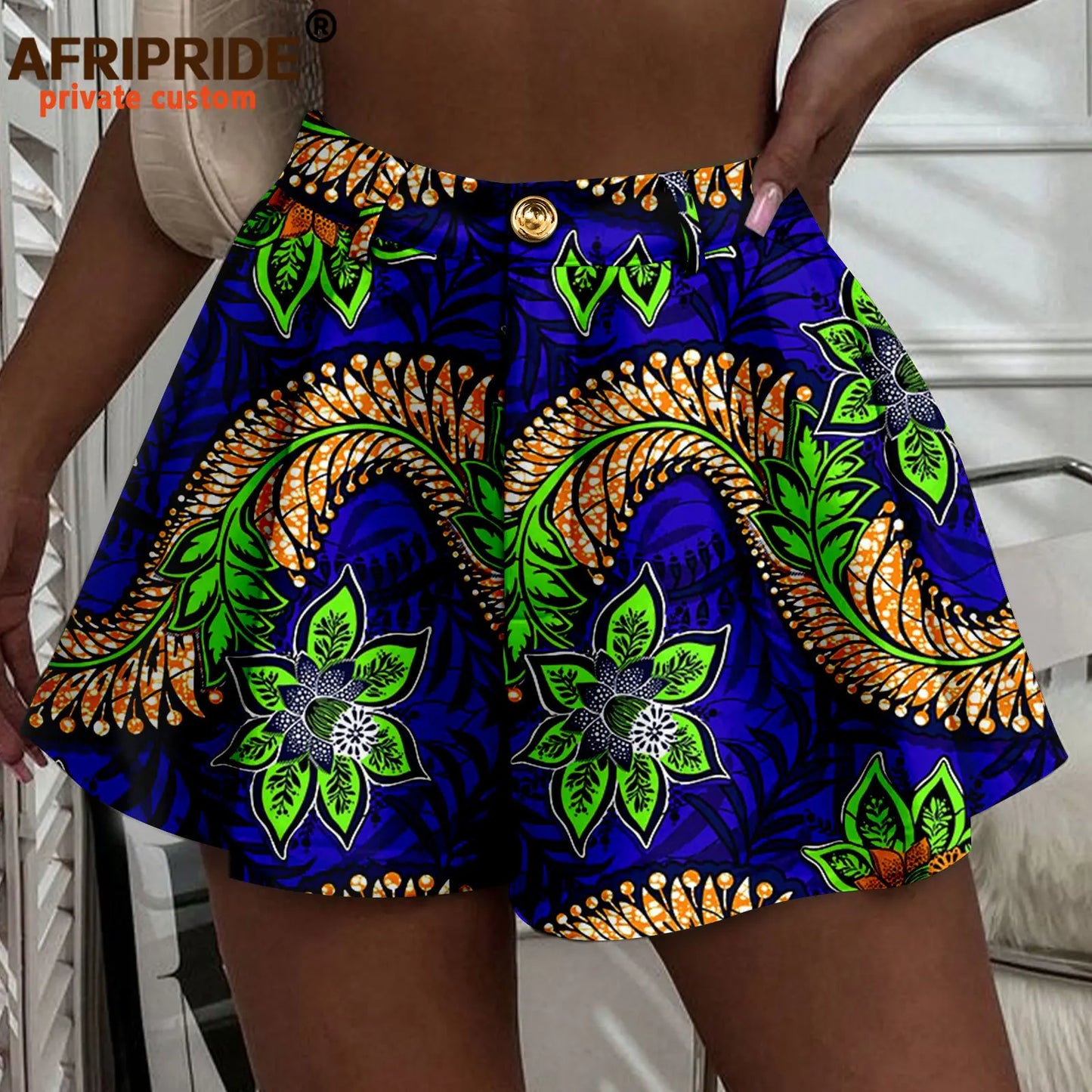 Women's Running Shorts - High Waist Elastic Athletic Shorts with Pockets Ankara Print