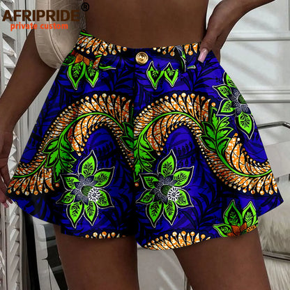 Women's Running Shorts - High Waist Elastic Athletic Shorts with Pockets Ankara Print
