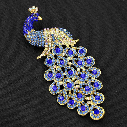 Sapphire Blue Crystal Peacock Brooch - Elegant Rhinestone Animal Pin for Fashion Accessories and Gifts