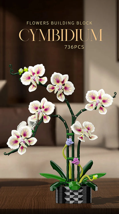 Orchid Cymbidium Building Blocks Set – DIY Potted Phalaenopsis Flower Simulation Toy for Valentine’s Gift