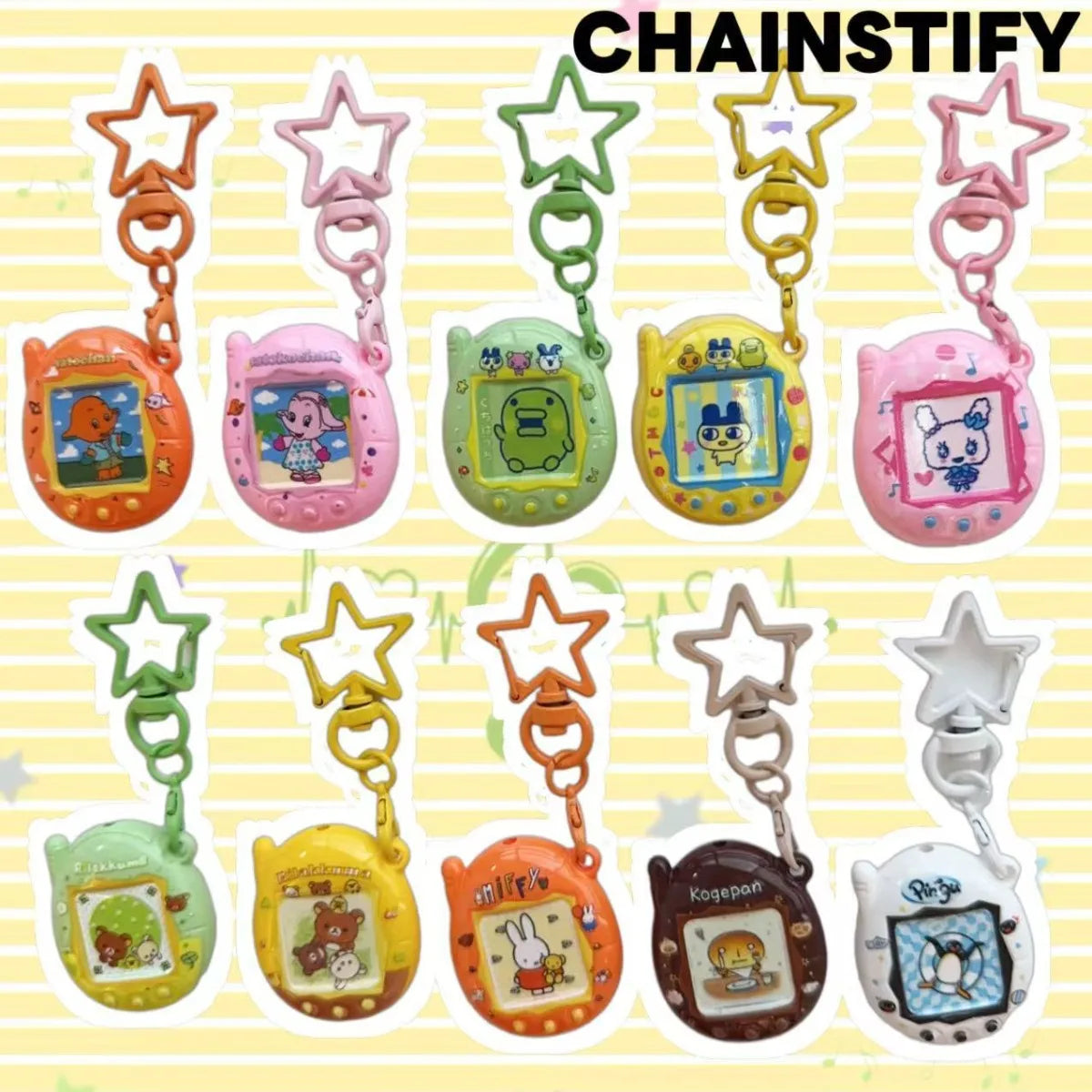 Tamagotchi Mini Cartoon Keychain - Cute Virtual Pet Pendant for Phones, Bags and Gaming Accessories