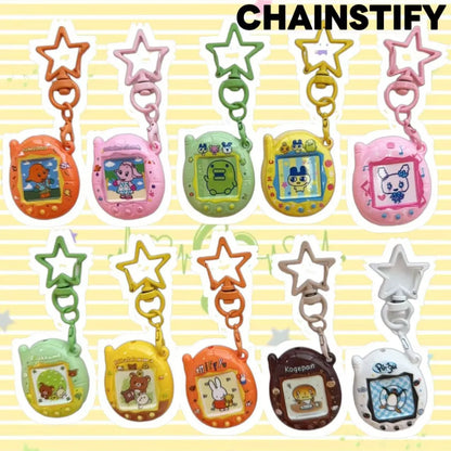 Tamagotchi Mini Cartoon Keychain - Cute Virtual Pet Pendant for Phones, Bags and Gaming Accessories