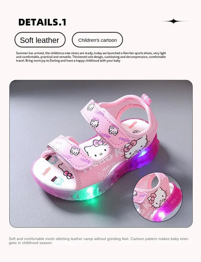 2024 Summer Baby Girls LED Hello Kitty Sandals — Cute Anti-Slip Beach & Outdoor Shoes