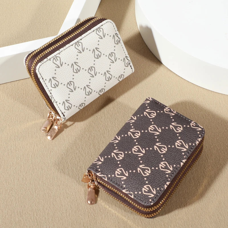 Chic Vintage Women’s Zipper Card Holder Wallet – Faux Leather Multi-Card Slots with Coin Purse, Fashion Luxury Compact Wallet