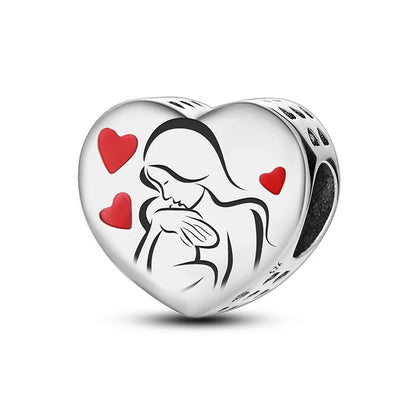 925 Sterling Silver Pink Heart Charm - Zircon Love Pendant Bead for DIY Bracelets, Bangles & Women’s Jewelry