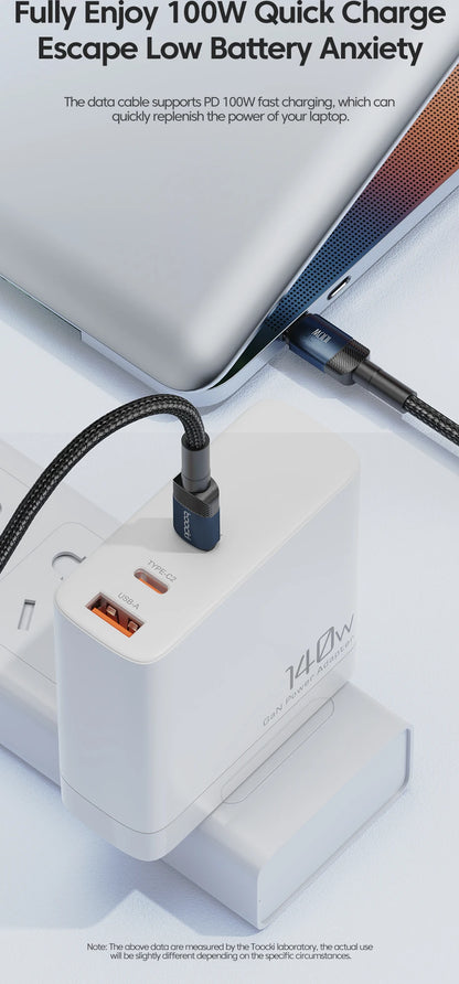 Toocki PD 100W/60W Type-C to Type-C Cable – Quick Charge 3.0 Fast Charging for iPhone 15, Huawei, Samsung, Xiaomi