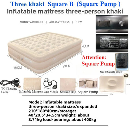 MOUNTAINHIKER 2025 Inflatable Air Mattress – PVC Glamping Sleeping Mat with Built-in Pump for 1-3 Persons