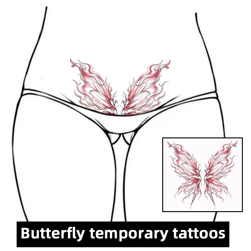 Butterfly Waist Tattoo Sticker - Waterproof Long-Lasting Realistic Temporary Tattoo for Lower Abdomen Design