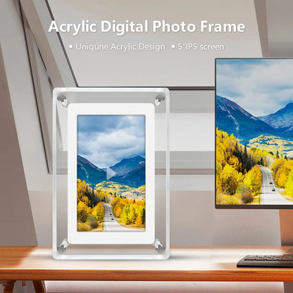 5-Inch Acrylic Digital Photo Frame — Vertical IPS Display, 4GB Memory & 1200mAh Battery | Portable Digital Picture Frame