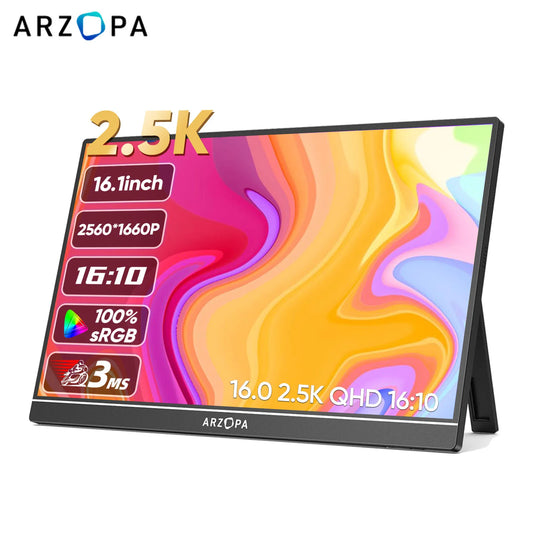 ARZOPA Z1RC 16-Inch 2K Portable Monitor – 16:10 IPS Display with Type-C & Mini HDMI for Mac, Laptop, PC, Xbox, PS4/5, Switch