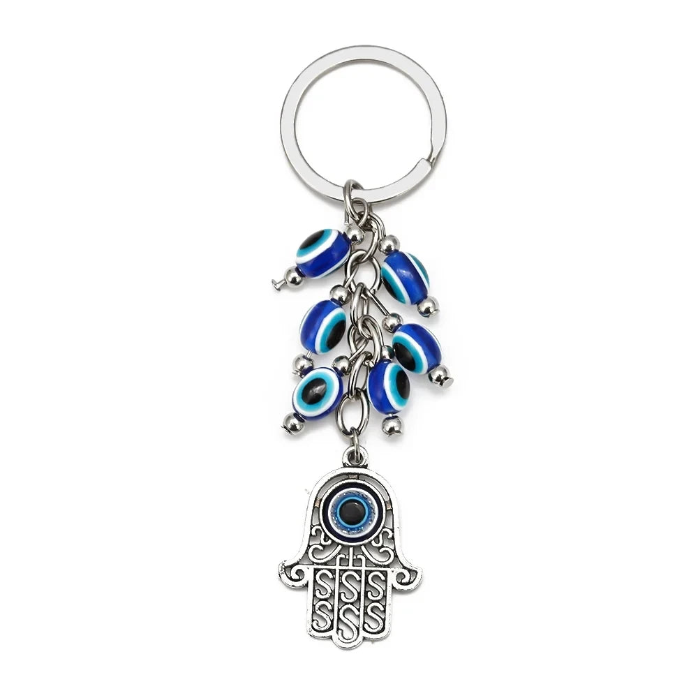 Lucky Eye Fatima Hand Keychain – Alloy Tree of Life Elephant Owl Blue Turkish Evil Eye Car Keyring Jewelry for Men & Women Gift
