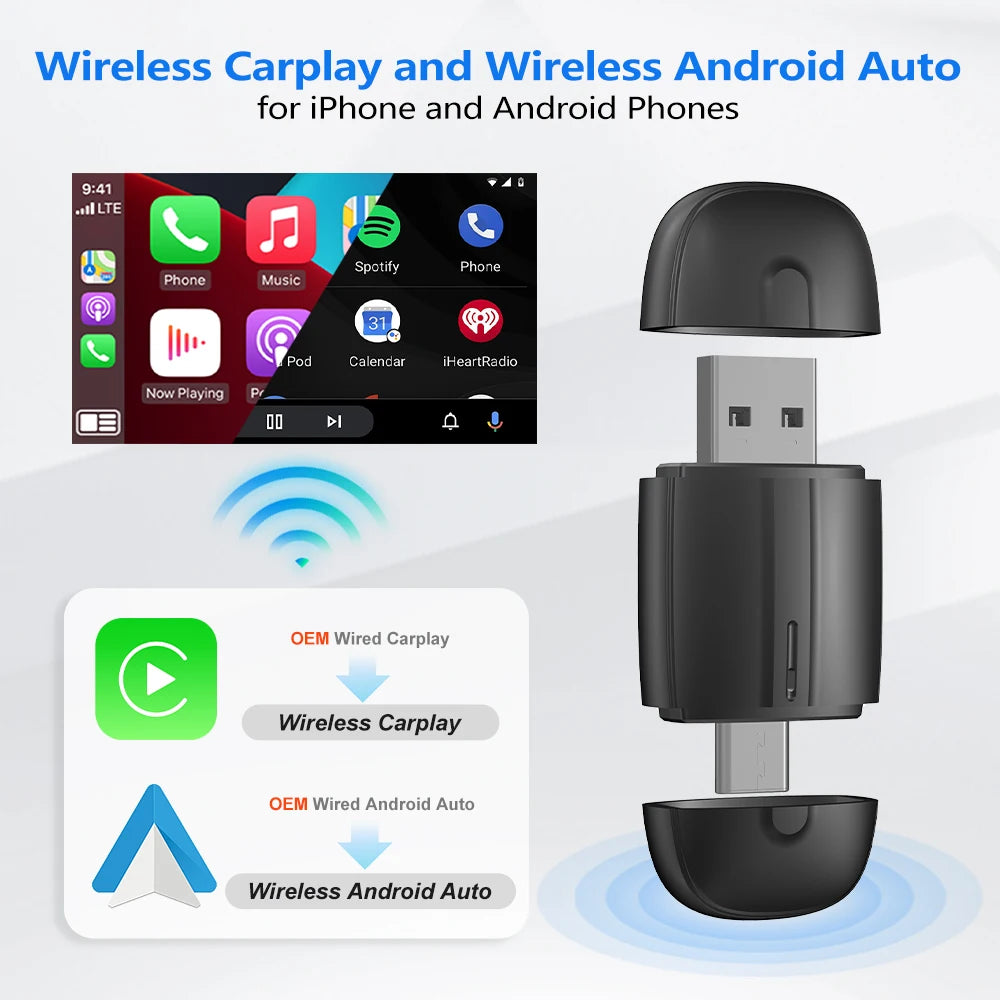 2-in-1 Wireless CarPlay & Android Auto Dongle – Type-C USB Bluetooth WiFi Adapter for Chevrolet, Citroen, Buick, Cadillac, Chery, VW