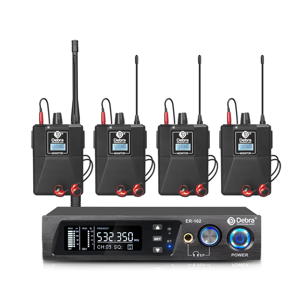 Debra ER102 UHF Wireless In-Ear Monitor System – Multiple Professional Transmitters for Small Concerts & Home Theater