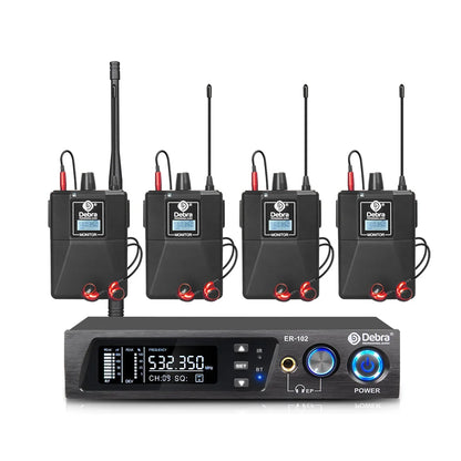 Debra ER102 UHF Wireless In-Ear Monitor System – Multiple Professional Transmitters for Small Concerts & Home Theater