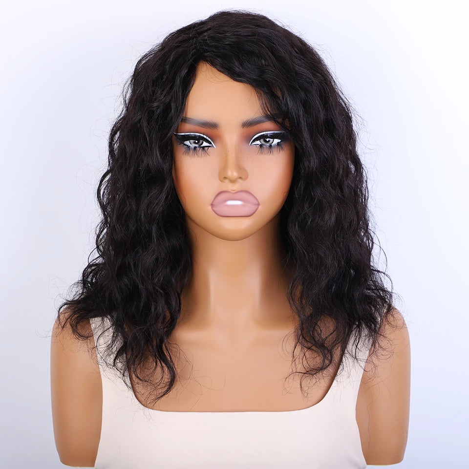 Honey Curly Bob Human Hair Wig — Side Part Pre-Plucked Glueless Brown & Blonde Curly Wig with Fringe Bangs