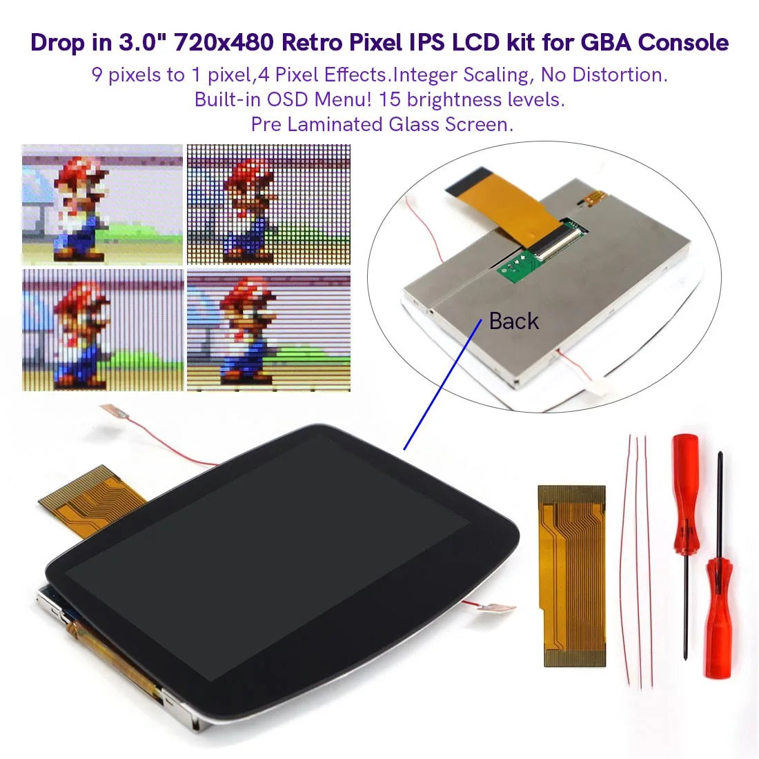 Hispeedido TYPE-C GBA LCD Display Upgrade – 3.0" V5 IPS Screen with New Housing Shell