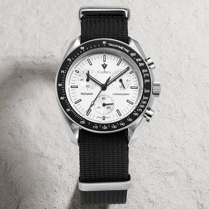 CADISEN Men's Luxury Watch – Quartz VK68 Chronograph, Sapphire AR Crystal, Canvas Strap Speed Style Wristwatch