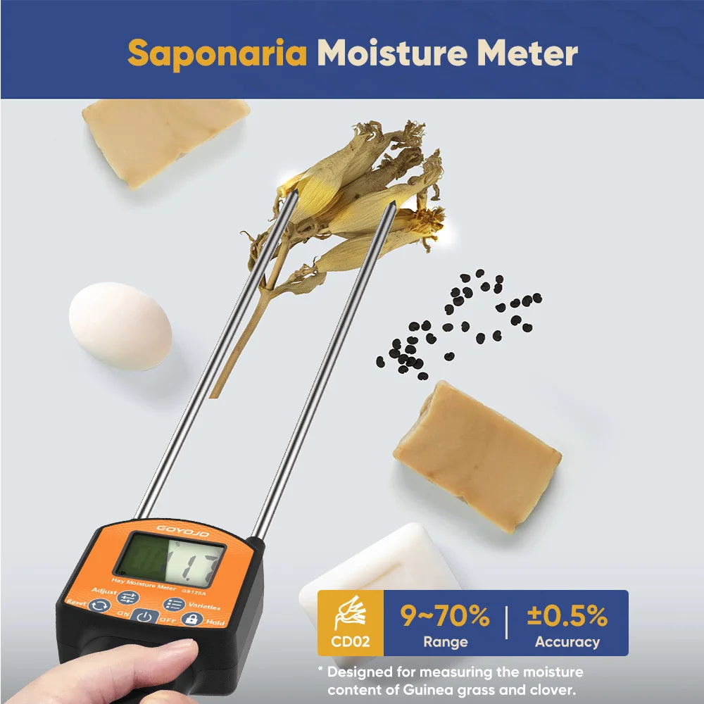 GS120A Digital Hay Moisture Meter - 0–80% Moisture Tester with LCD Probe for Hay, Straw & Grass Bales