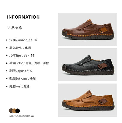 Handmade Leather Men’s Loafers – Casual Slip-On Flats, Comfortable Outdoor Walking Shoes