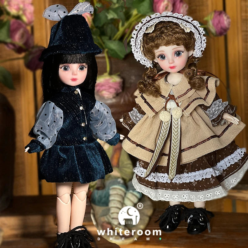 30cm 1/6 BJD Ball Jointed Doll – Starry Gray Eyes with Lolita Fashion Dress, DIY Toy Gift for Girls