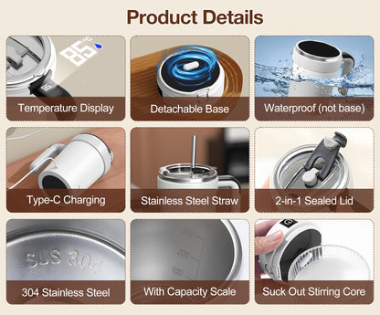 Automatic Rechargeable Electric Coffee Cup Stirrer – Stainless Steel Magnetic Self-Stirring Mug with Detachable Base